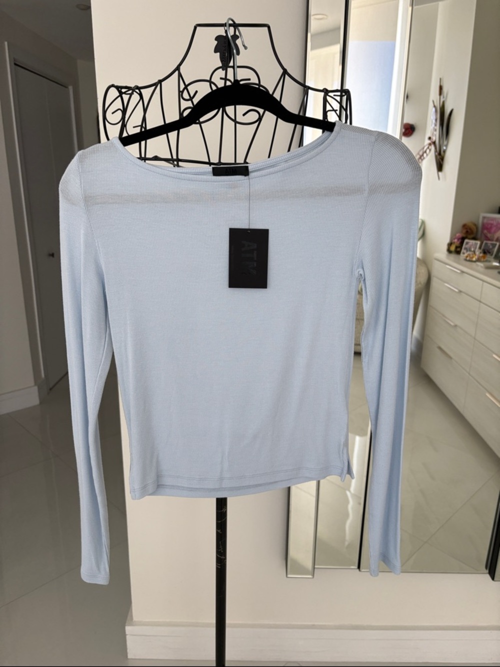 ATM Anthony Thomas Melillo Light Blue Long-Sleeve Ribbed Top - Picture 1 of 6
